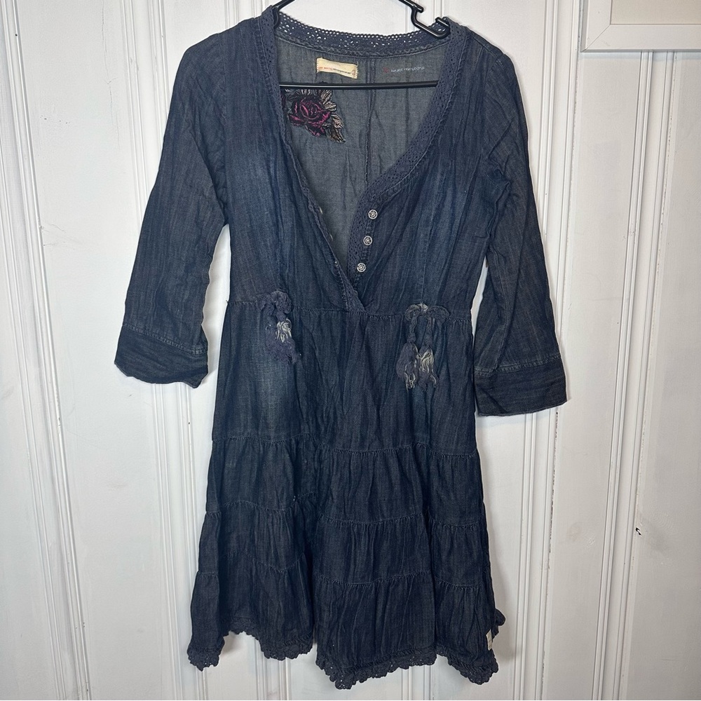 Odd Molly Y2K Jean Chambray Embroidered Rose Dress Y2k Small